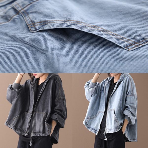 Simple black Fine tunics for women Neckline hooded zippered women coats - Image 5