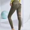Slim Fit Army Green High Waist Patchwork Cotton Leggings Yoga Pants