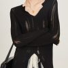 Slim Fit Black Hollow Out Front Open Knit Sweaters Spring