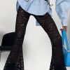 Slim Fit Black Hollow Out High Waist Lace Flare Bottoms Summer