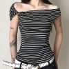 Slim Fit Black Striped Original Design Cotton T Shirts Summer