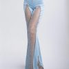 Slim Fit Blue Hollow Out Patchwork Spandex Pants Summer