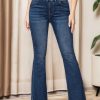 Slim Fit Denim Blue Pockets Elastic Waist Flare Bottoms Summer