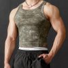 Slim Fit Green O Neck Letter Cotton Men Tank Sleeveless