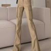 Slim Fit Khaki Pockets High Waist Cotton Flare Bottoms Spring