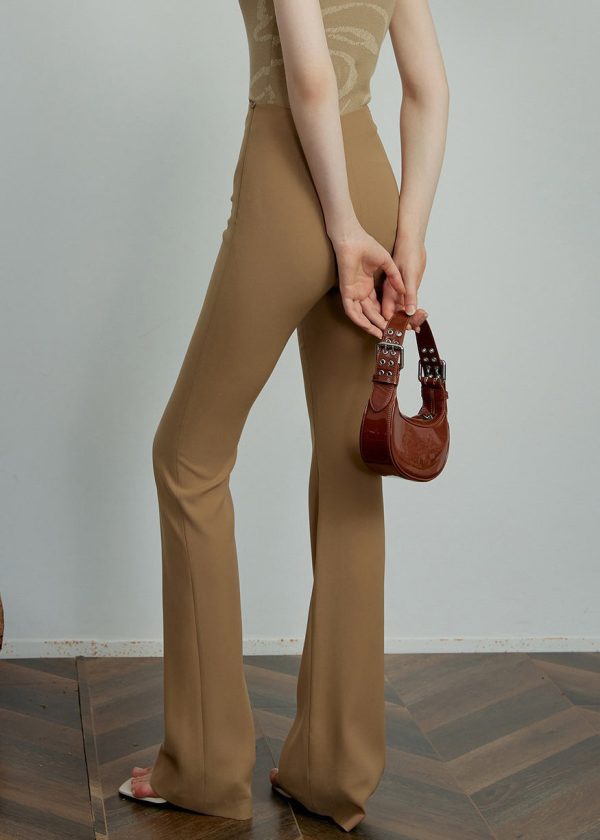 Slim Fit Khaki Solid High Waist Spandex Pants Summer - Image 4