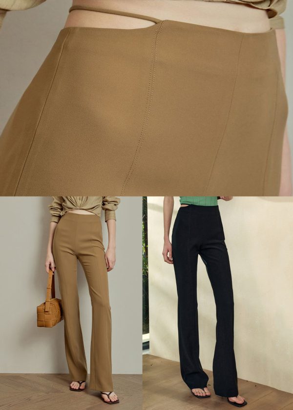 Slim Fit Khaki Solid High Waist Spandex Pants Summer - Image 5