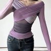 Slim Fit Purple Asymmetrical Patchwork Tulle T Shirts Spring