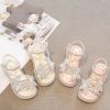 Soft Beige Zircon Peep Toe Buckle Strap Girls Walking Sandals