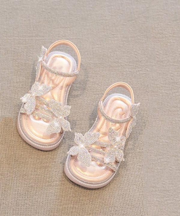 Soft Beige Zircon Peep Toe Buckle Strap Girls Walking Sandals - Image 2