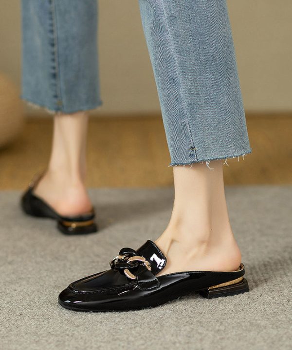 Soft Silk Splicing Sheepskin Slide Sandals - Image 2