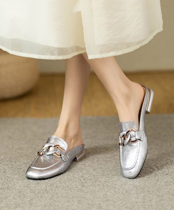 Soft Silk Splicing Sheepskin Slide Sandals - Image 3