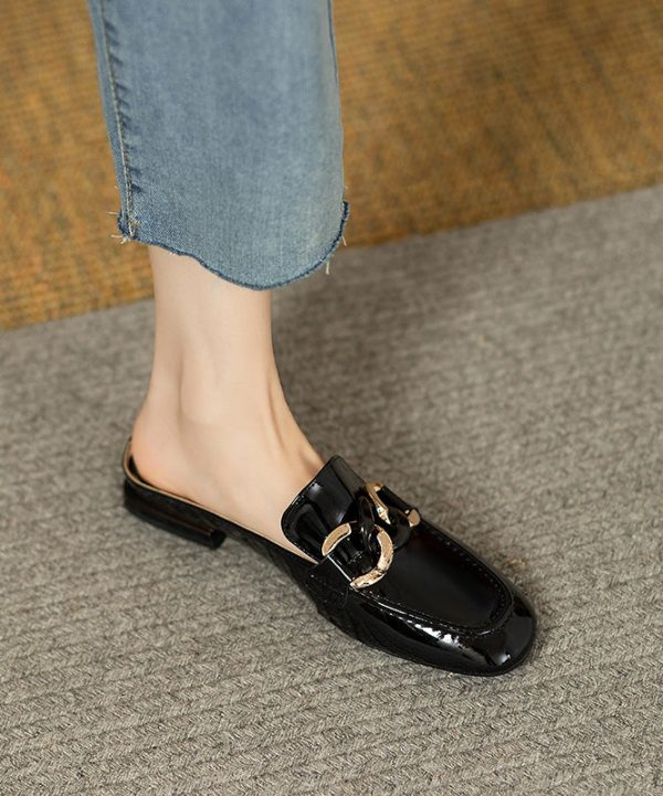 Soft Silk Splicing Sheepskin Slide Sandals - Image 4
