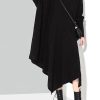 Solid Black Woman Winter Asymmetric Knitted Sweater Dress