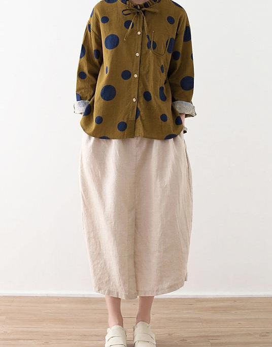Spring Yellow Literature And Art Linen Ruffled Collar Top