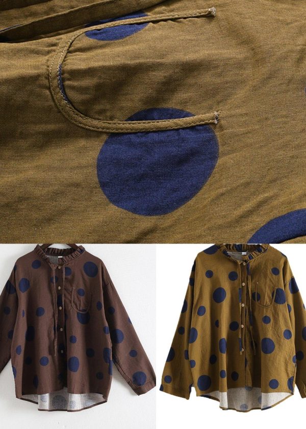 Spring Yellow Literature And Art Linen Ruffled Collar Top - Image 4