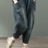 Spring nine points cross pants denim harem pants female elastic waist retro loose trousers