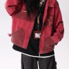 Streetwear Red Peter Pan Collar Pockets Patchwork Cotton Coats Spring