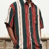 Striped Button Cotton Mens Shirts Peter Pan Collar Summer