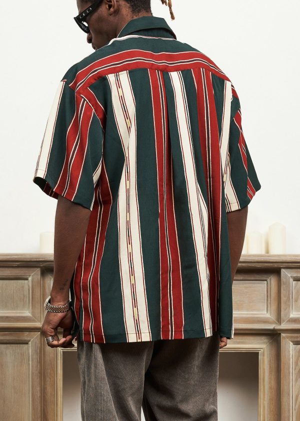 Striped Button Cotton Mens Shirts Peter Pan Collar Summer - Image 5