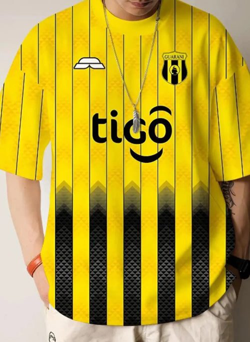 Striped Yellow O-Neck Print Cotton T Shirt Men Summer