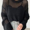 Style Black Oversized Hollow Out Knit Sweaters Spring