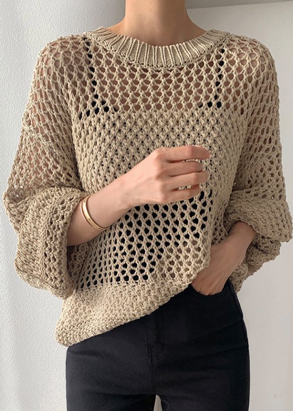 Style Black Oversized Hollow Out Knit Sweaters Spring - Image 2
