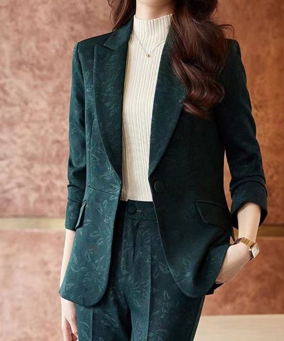 Style Blackish Green Print Silm Fit Cotton Coat Spring