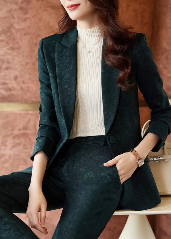 Style Blackish Green Print Silm Fit Cotton Coat Spring - Image 2
