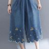 Style Blue Embroideried Crop Wide Leg Summer Pants