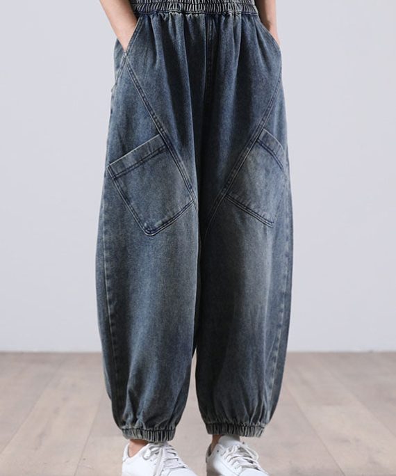 Style Blue Pockets denim Pants Winter