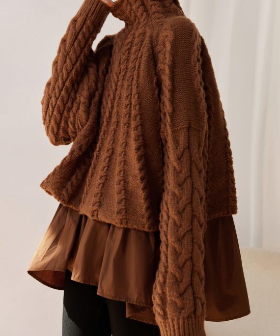 Style Caramel Hign Neck False Two Pieces Knit Sweaters Winter