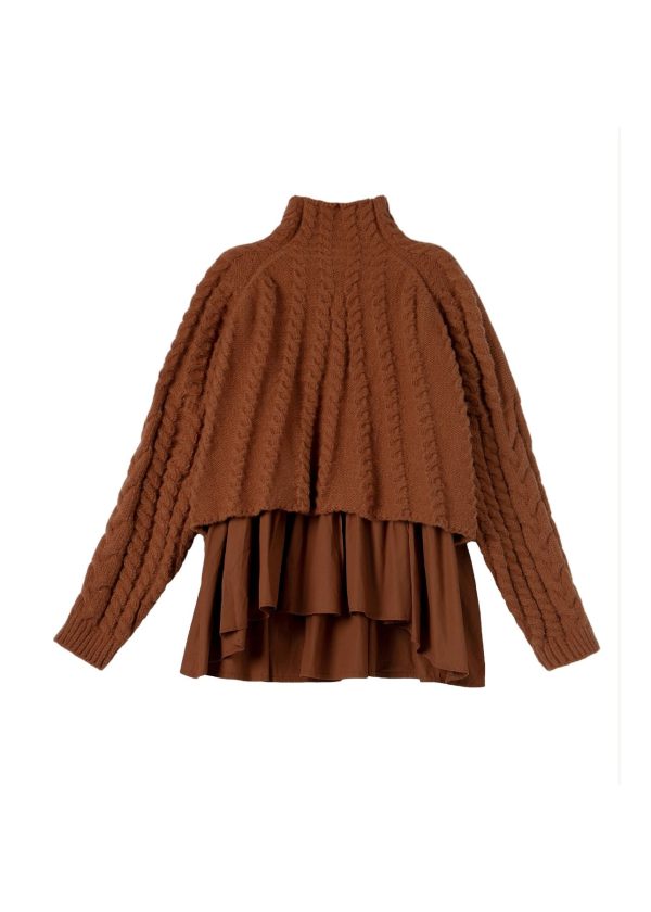 Style Caramel Hign Neck False Two Pieces Knit Sweaters Winter - Image 5
