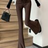 Style Coffee High Waist Patchwork Flared Trousers Summer