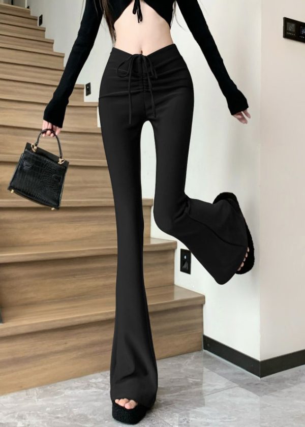 Style Coffee High Waist Patchwork Flared Trousers Summer - Image 2