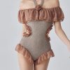 Style Coffee Ruffled Patchwork Sequins Bodysuit