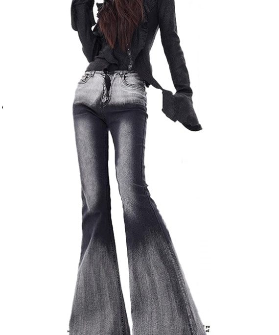 Style Gradient Color Denim Flare Bottoms Spring