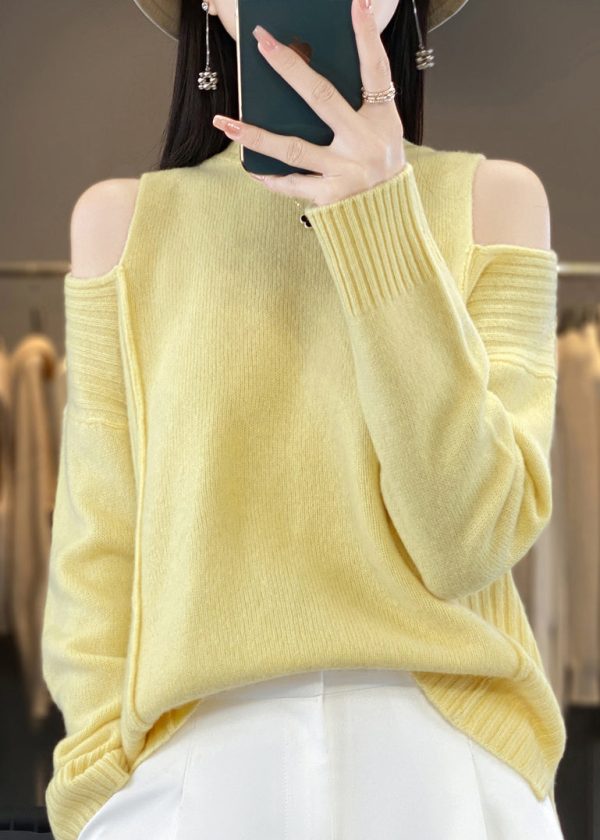Style Grey O-Neck Cold Shoulder Woolen Knit Sweaters Spring - Image 5