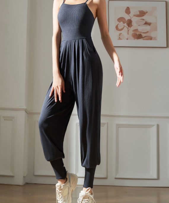 Style Navy Patchwork Pockets One Piece Workout Suit