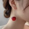 Style Red Cherry Made Of Acrylic Silver Drop Earrings