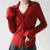 Style Red V Neck Floral Slim Fit Knit Sweater Spring