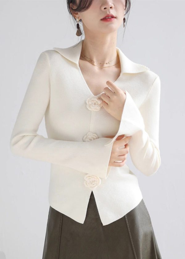 Style Red V Neck Floral Slim Fit Knit Sweater Spring - Image 4