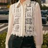 Style White Hollow Out Patchwork Lace Chiffon Shirts Spring