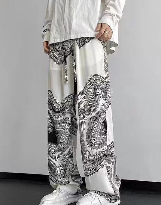 Style White Oversized Print Cotton Mens Pants Spring
