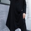 Style asymmetric Cotton dresses Sewing black Dresses fall