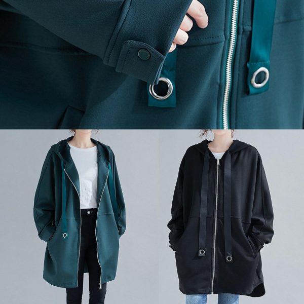 Style hooded zippered Plus Size coats women blouses black oversized outwears - Image 5
