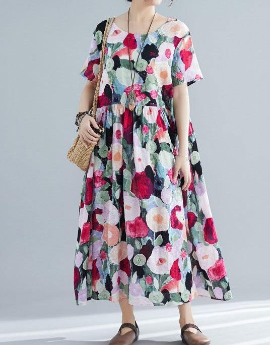 Style o neck cotton Tunic pattern floral Traveling Dresses summer