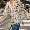 Stylish Apricot Asymmetrical Print Chiffon Top Spring