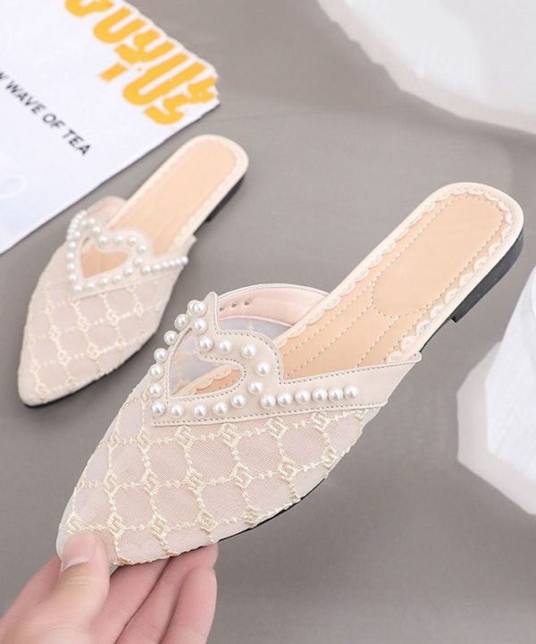 Stylish Black Breathable Mesh Splicing Slide Sandals Nail Bead - Image 2