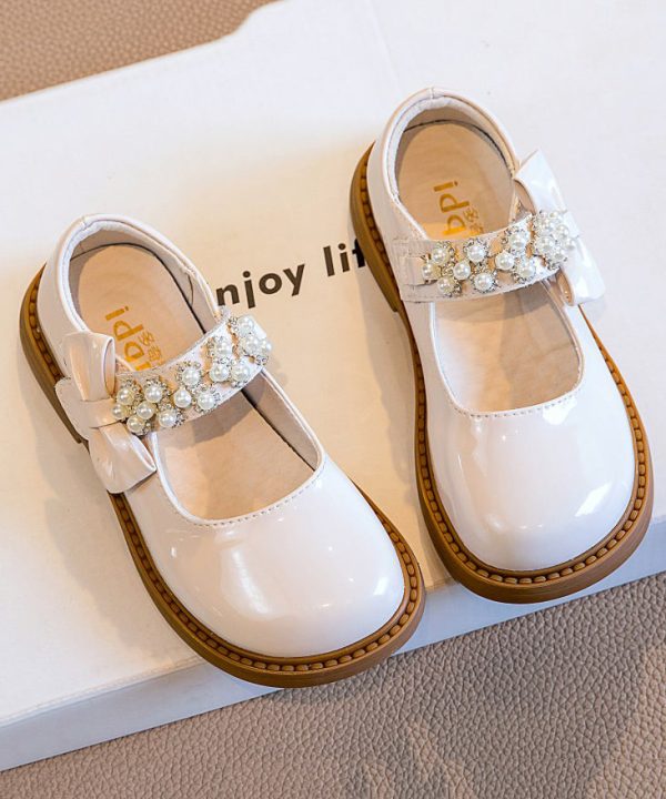 Stylish Black Buckle Strap Nail Bead Kids Girls Loafer Shoes - Image 2